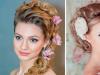 Прически с живыми цветами в волосах (на свадьбу, выпускной, детские)